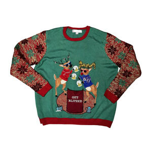 Jolly Sweaters Get Blitzed Ugly Christmas Sweater Mens 2XL Reindeer Beer Pocket